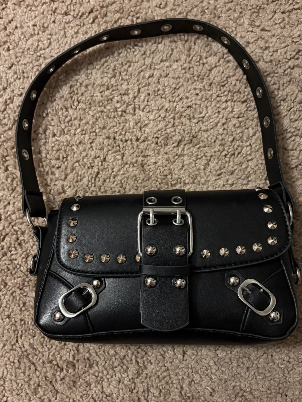 Black Faux Leather with Silver Hardware Punk Cool Girl Alt Going Out Purse Bag